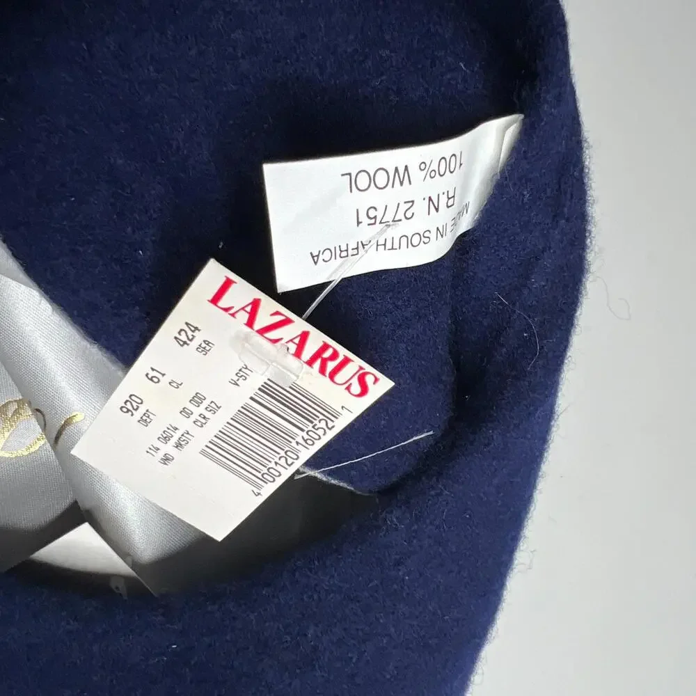90s Brijette Navy Wool Beret Hat 100% Wool Made in South Africa w/ Lazarus Tag‎